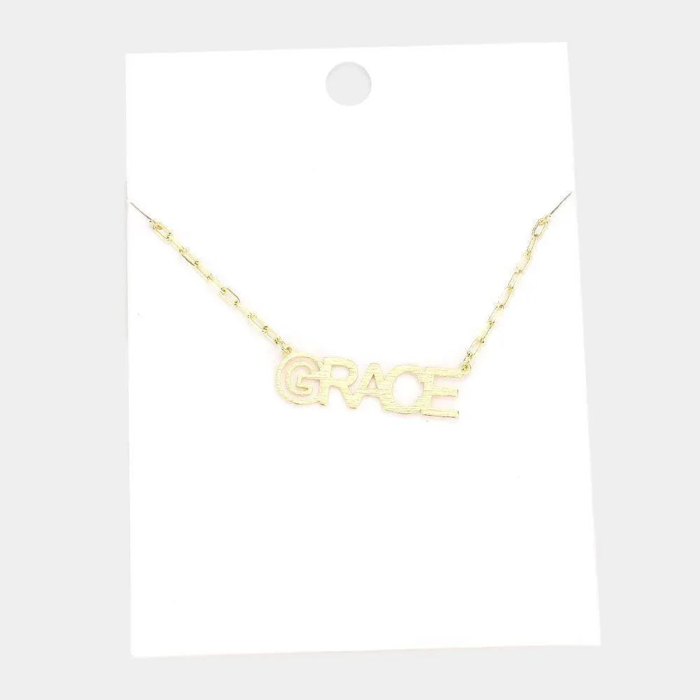 Gold GRACE Brass Metal Message Pendant Necklace - Jewelry Store by Erik Rayo