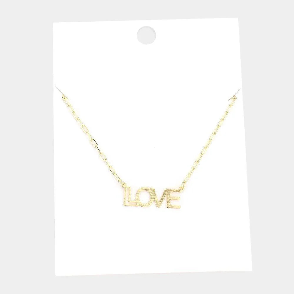 Gold LOVE Brass Metal Message Pendant Necklace - Jewelry Store by Erik Rayo