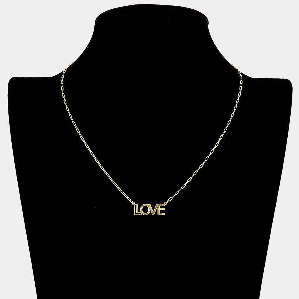 Gold LOVE Brass Metal Message Pendant Necklace - Jewelry Store by Erik Rayo