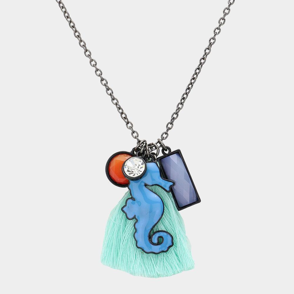 Black Seahorse Tassel Pendant Necklace