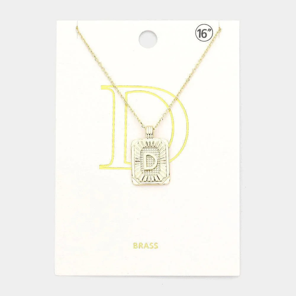 Letter D Brass Metal Rectangle Monogram Pendant Necklace - Jewelry Store by Erik Rayo