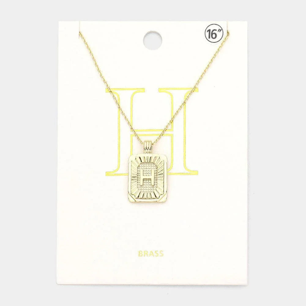 Letter H Brass Metal Rectangle Monogram Pendant Necklace - Jewelry Store by Erik Rayo