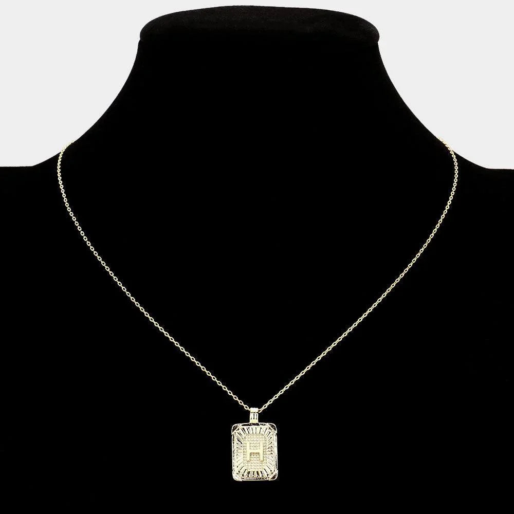 Letter H Brass Metal Rectangle Monogram Pendant Necklace - Jewelry Store by Erik Rayo