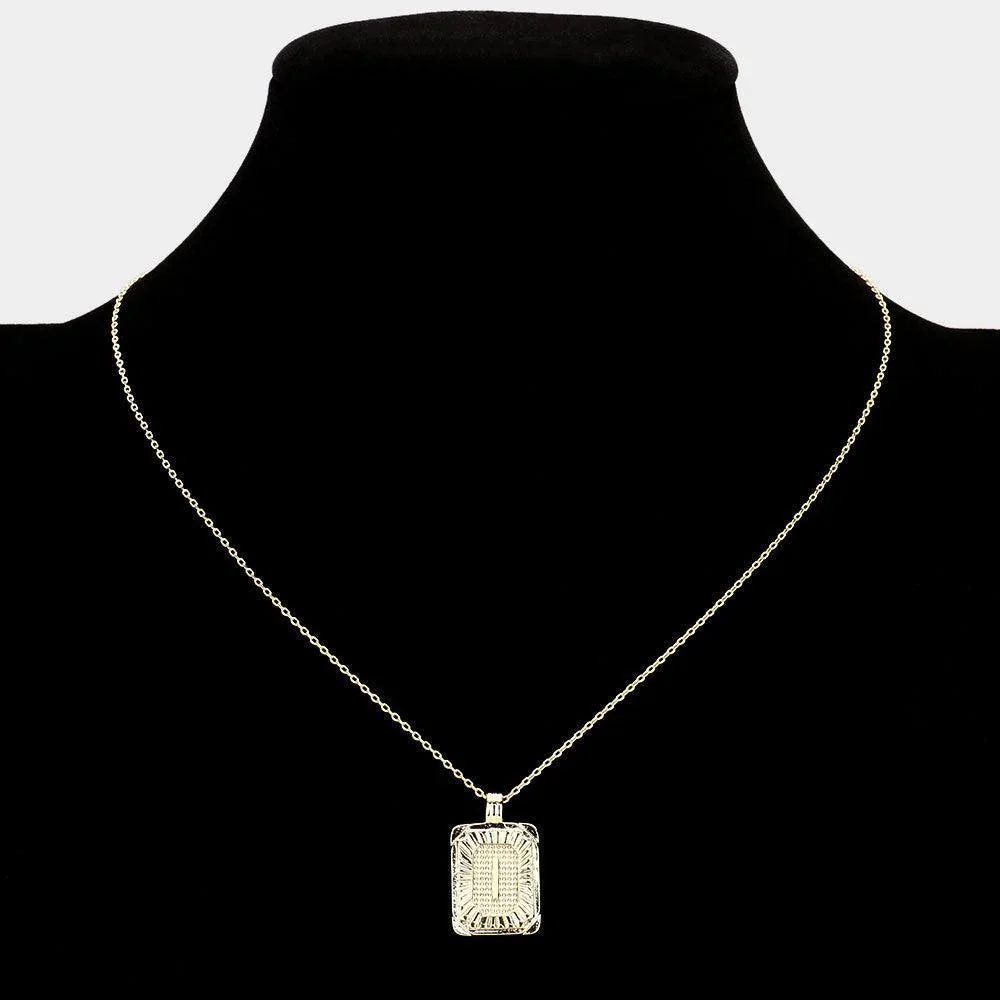 Letter I Brass Metal Rectangle Monogram Pendant Necklace - Jewelry Store by Erik Rayo