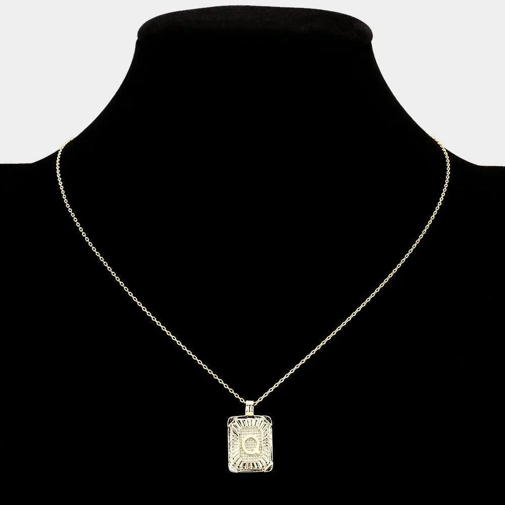 Letter Q Brass Metal Rectangle Monogram Pendant Necklace - Jewelry Store by Erik Rayo