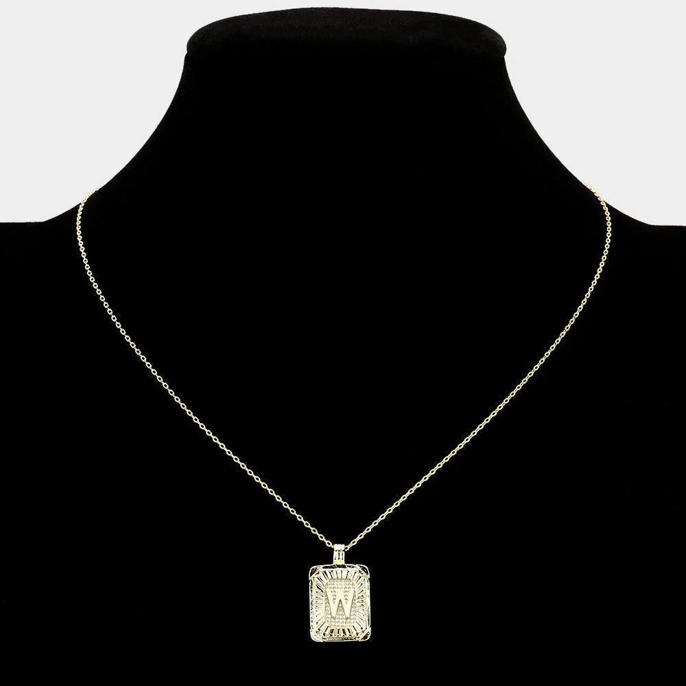 Letter W Brass Metal Rectangle Monogram Pendant Necklace - Jewelry Store by Erik Rayo