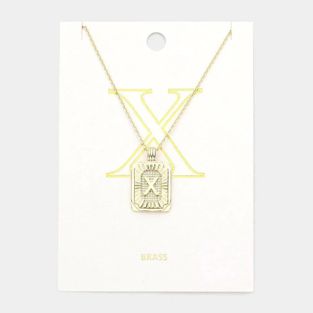 Letter X Brass Metal Rectangle Monogram Pendant Necklace - Jewelry Store by Erik Rayo