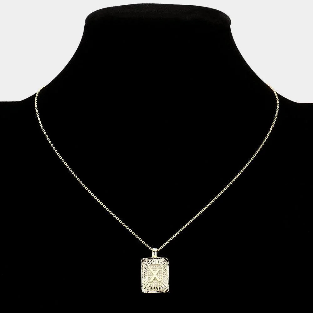 Letter X Brass Metal Rectangle Monogram Pendant Necklace - Jewelry Store by Erik Rayo