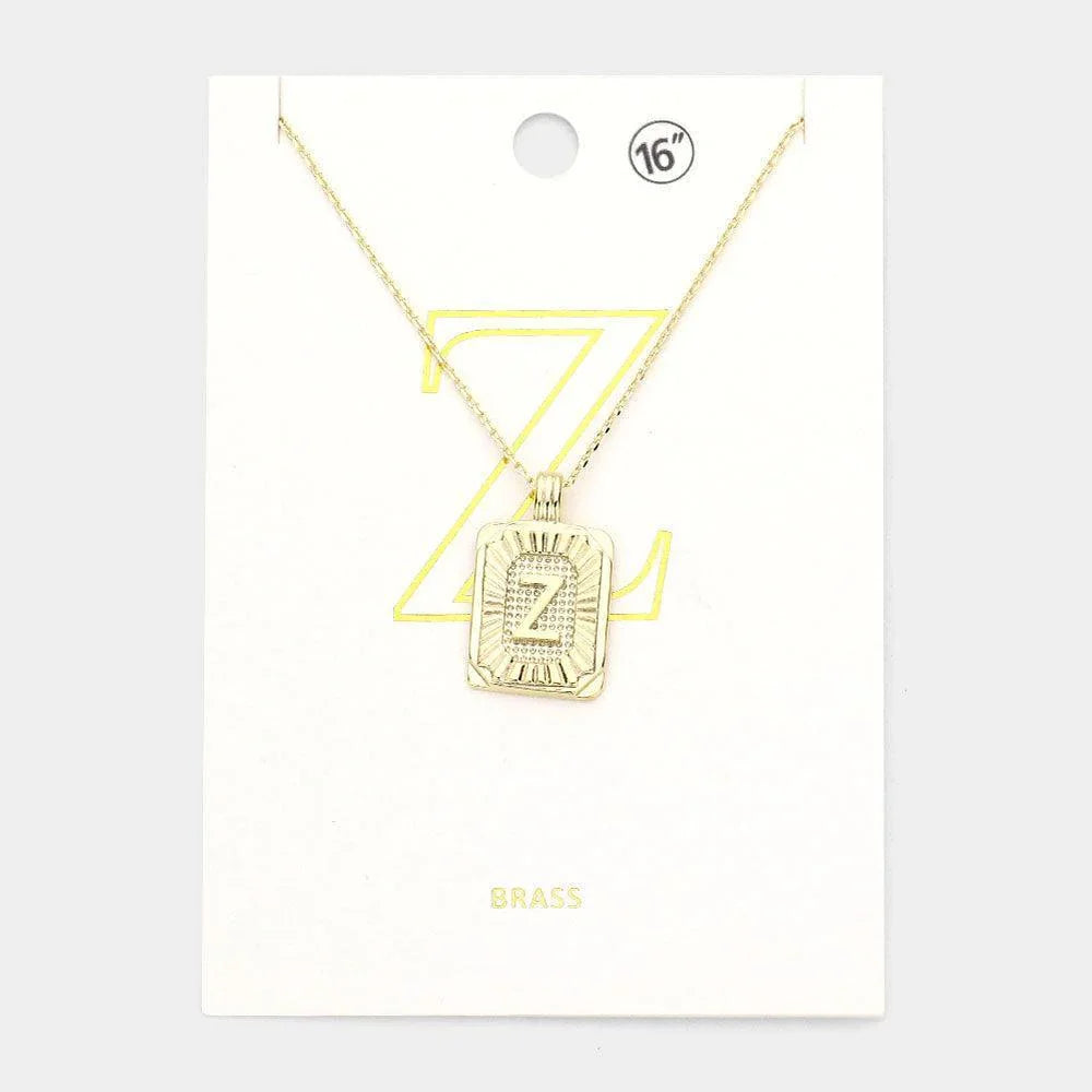 Letter Z Brass Metal Rectangle Monogram Pendant Necklace - Jewelry Store by Erik Rayo