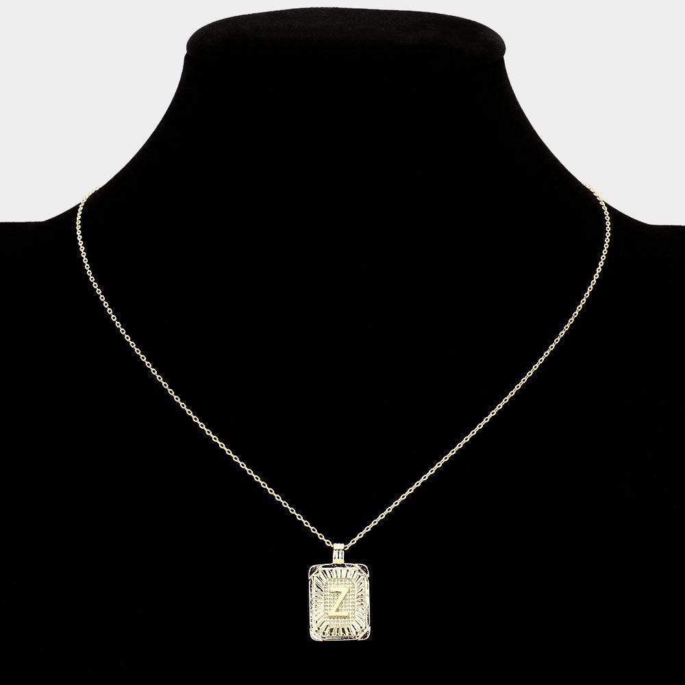 Letter Z Brass Metal Rectangle Monogram Pendant Necklace - Jewelry Store by Erik Rayo