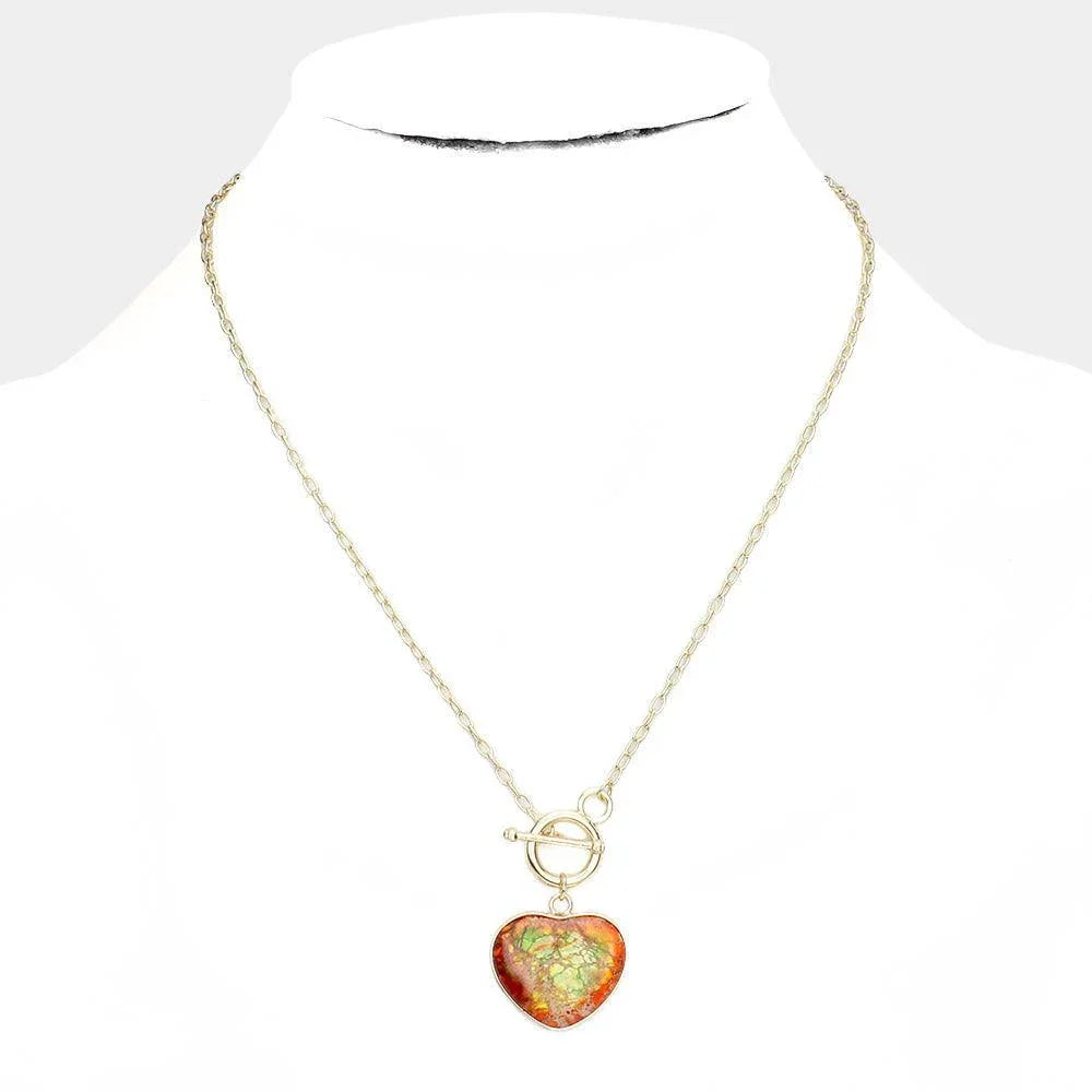 Yellow Semi Precious Heart Pendant Toggle Necklace - Jewelry Store by Erik Rayo