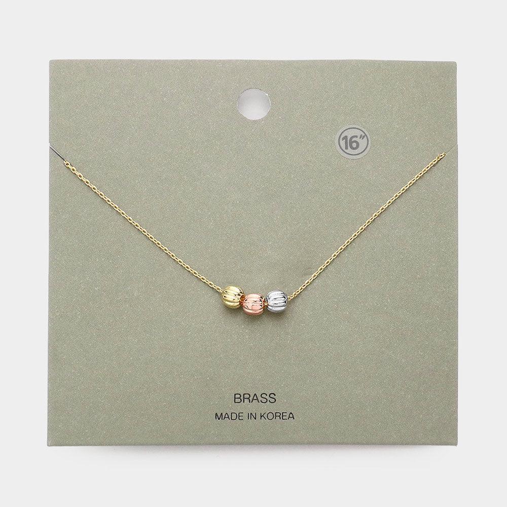 Three Tone Brass Metal Triple Ball Pendant Necklace - Jewelry Store by Erik Rayo