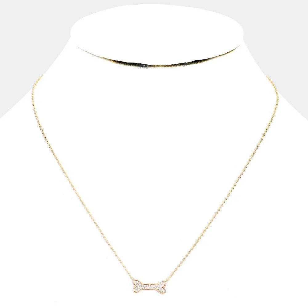 Gold Gold Dipped CZ Pave Dog Bone Pendant Necklace - Jewelry Store by Erik Rayo
