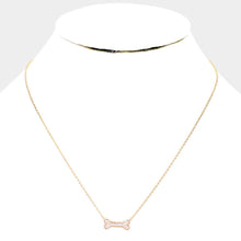 Load image into Gallery viewer, Gold Gold Dipped CZ Pave Dog Bone Pendant Necklace
