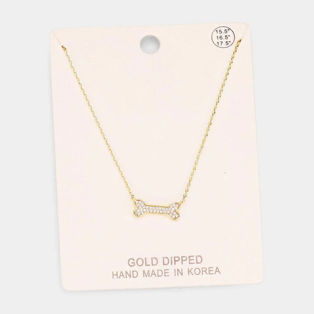 Gold Gold Dipped CZ Pave Dog Bone Pendant Necklace - Jewelry Store by Erik Rayo