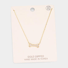 Load image into Gallery viewer, Gold Gold Dipped CZ Pave Dog Bone Pendant Necklace
