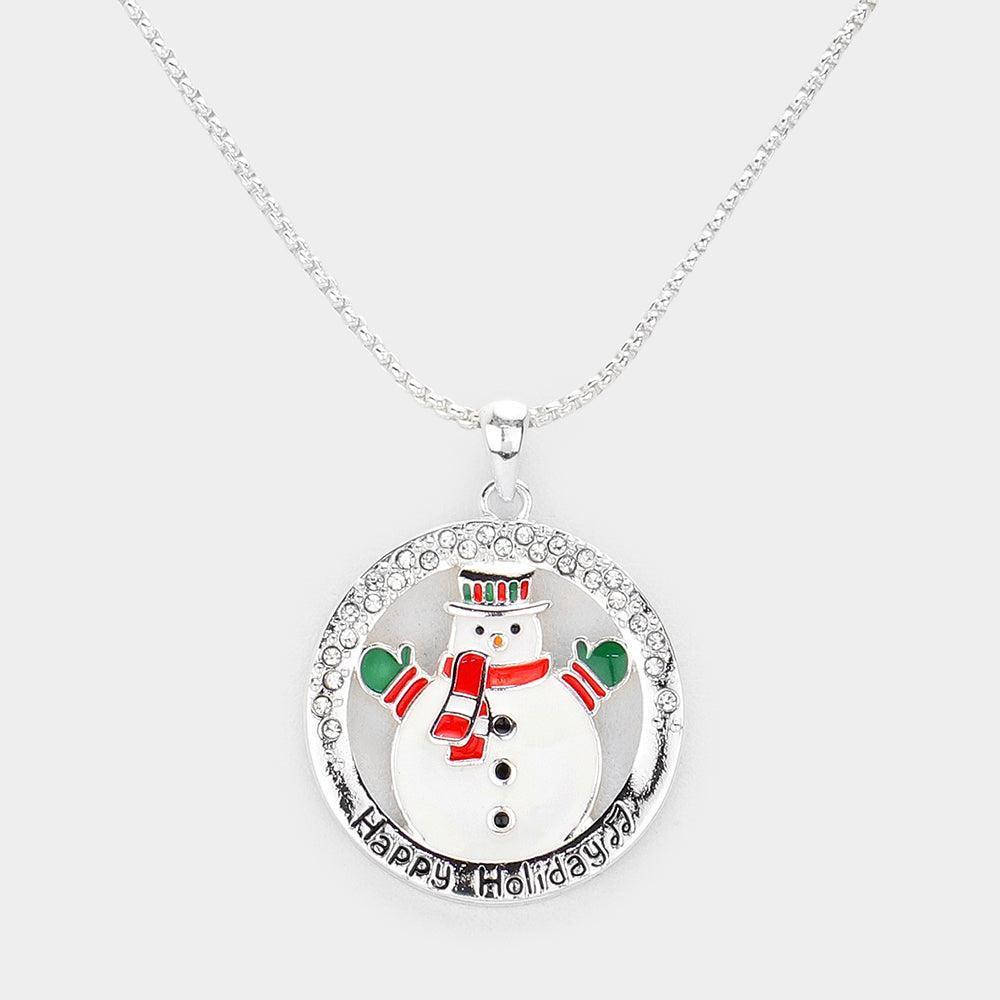 Silver Happy Holiday Message Snowman Pendant Necklace - Jewelry Store by Erik Rayo