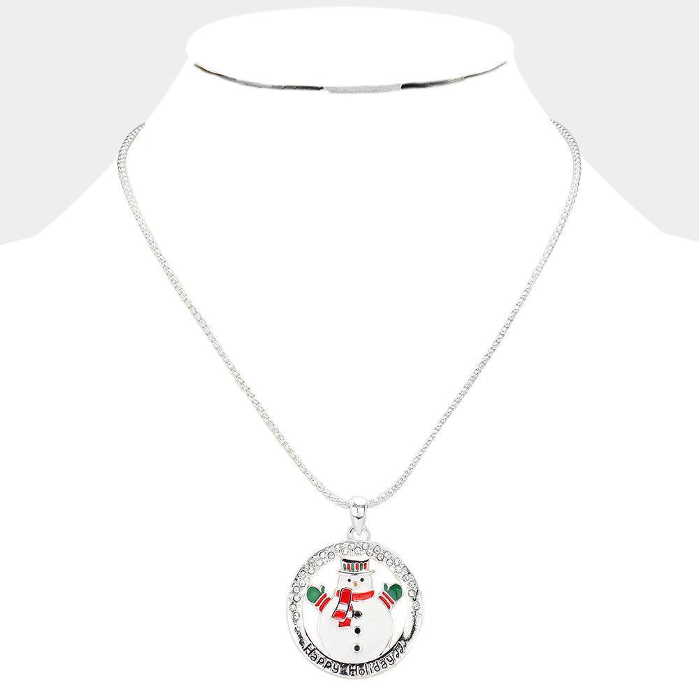 Silver Happy Holiday Message Snowman Pendant Necklace - Jewelry Store by Erik Rayo