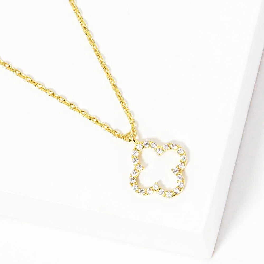 Gold Gold Dipped CZ Quatrefoil Pendant Necklace - Jewelry Store by Erik Rayo