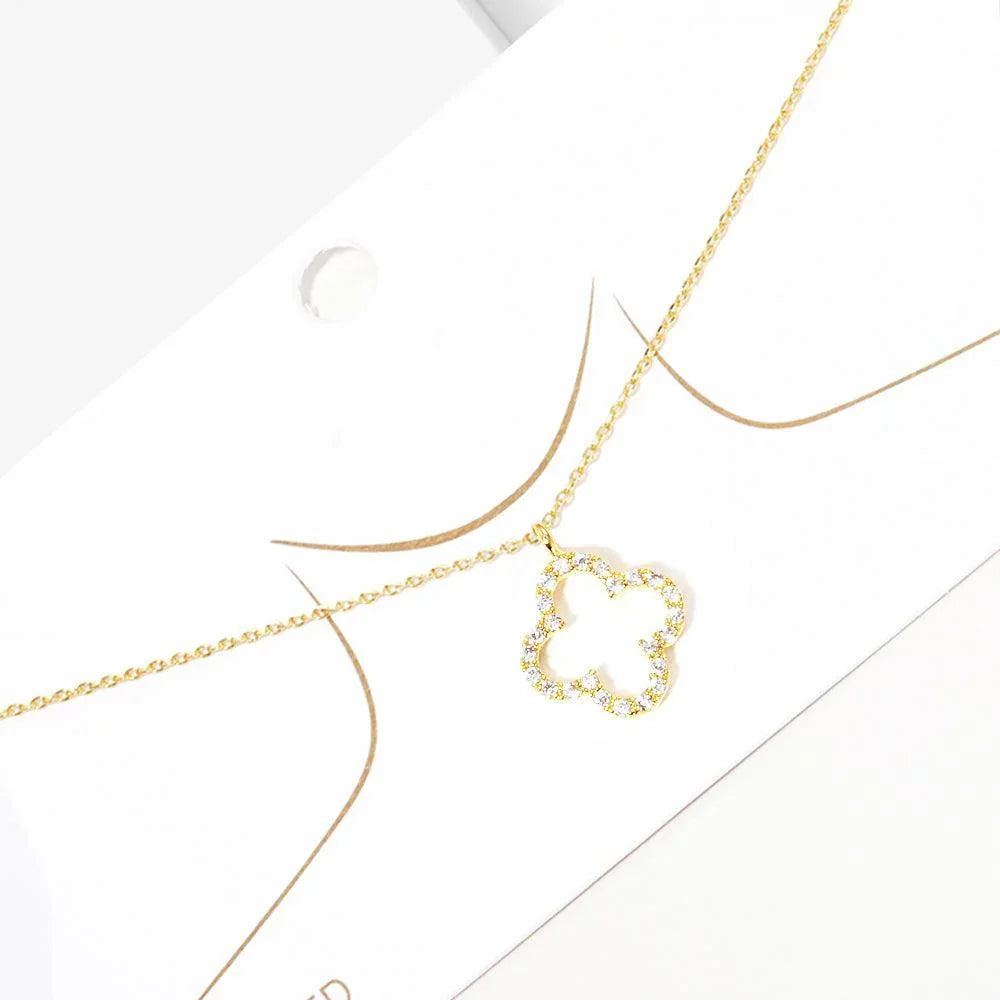 Gold Gold Dipped CZ Quatrefoil Pendant Necklace - Jewelry Store by Erik Rayo