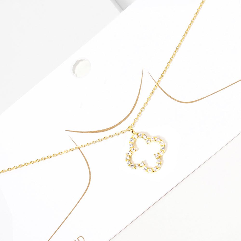 Gold Gold Dipped CZ Quatrefoil Pendant Necklace