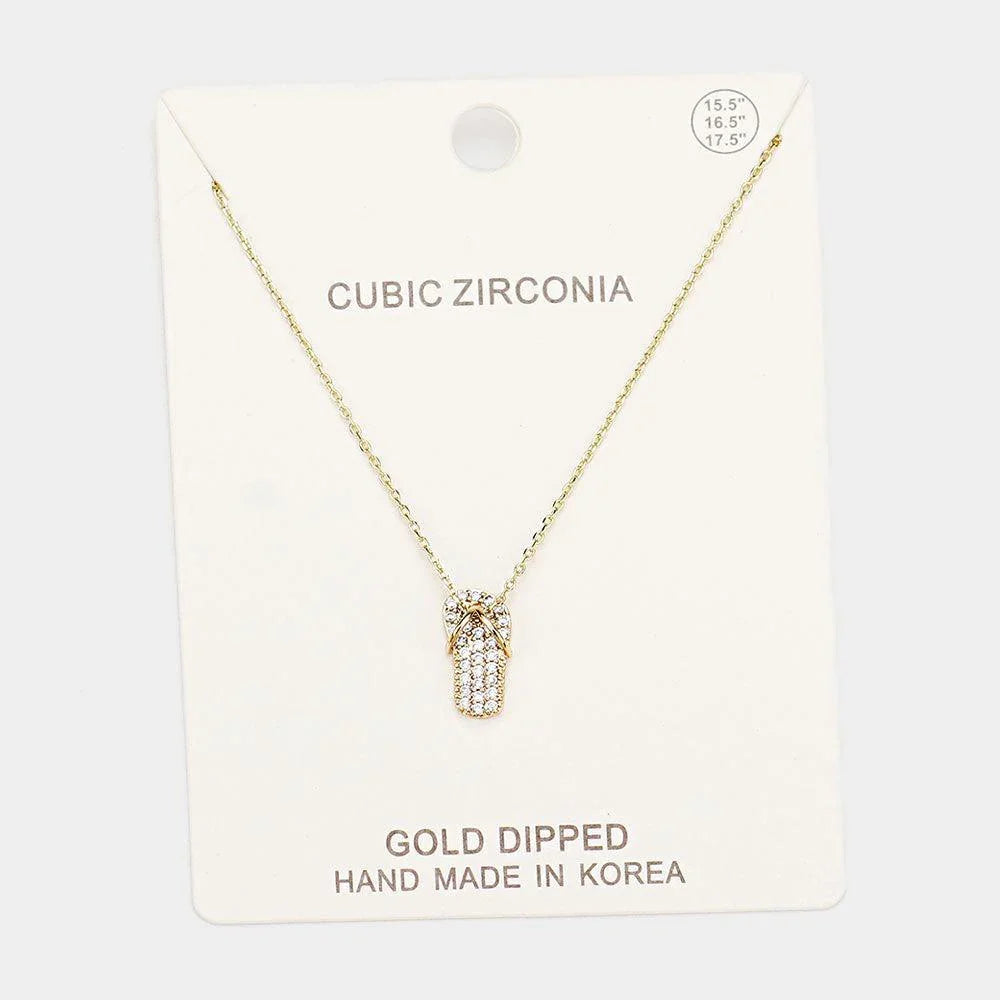 Gold Gold Dipped CZ Flip Flop Pendant Necklace - Jewelry Store by Erik Rayo