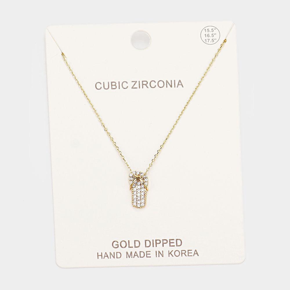 Gold Gold Dipped CZ Flip Flop Pendant Necklace