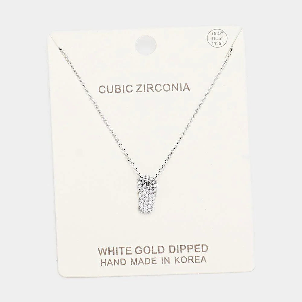 Gold White Gold Dipped CZ Flip Flop Pendant Necklace - Jewelry Store by Erik Rayo