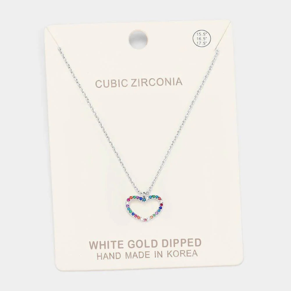 White Gold Dipped CZ Heart Pendant Necklace - Jewelry Store by Erik Rayo