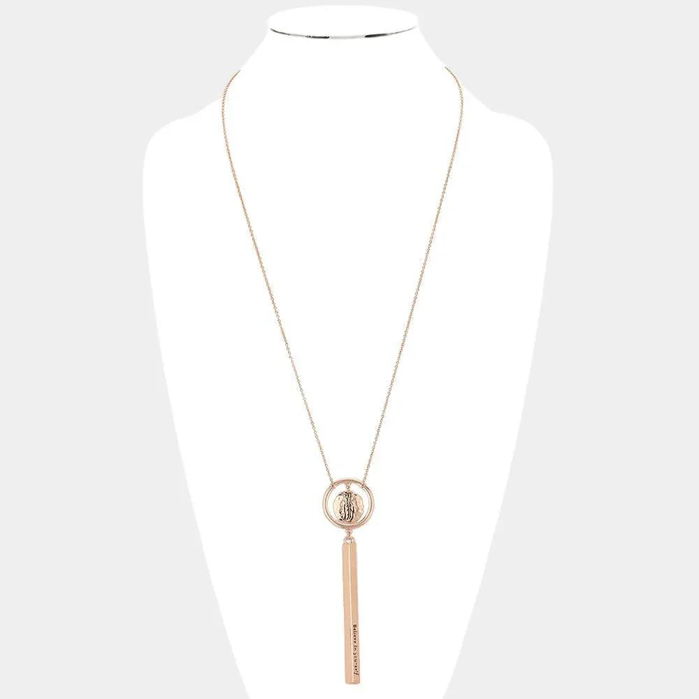 Rose Gold Believe in yourself Message Bar Leaf Pendant Necklace - Jewelry Store by Erik Rayo