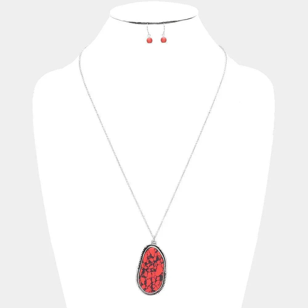 Red Abstract Natural Stone Pendant Necklace - Jewelry Store by Erik Rayo