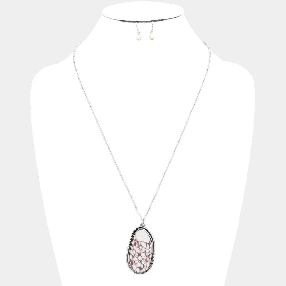 White Abstract Natural Stone Pendant Necklace - Jewelry Store by Erik Rayo