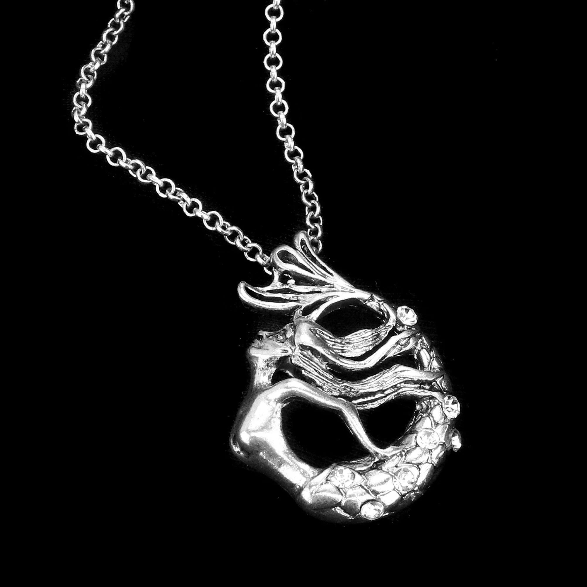Silver Stone Embellished Metal Mermaid Pendant Necklace - Jewelry Store by Erik Rayo