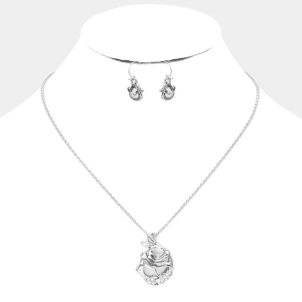 Silver Stone Embellished Metal Mermaid Pendant Necklace - Jewelry Store by Erik Rayo