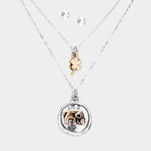 Load image into Gallery viewer, Silver Burnished Metal Elephant Clover Pendant Layered Necklace
