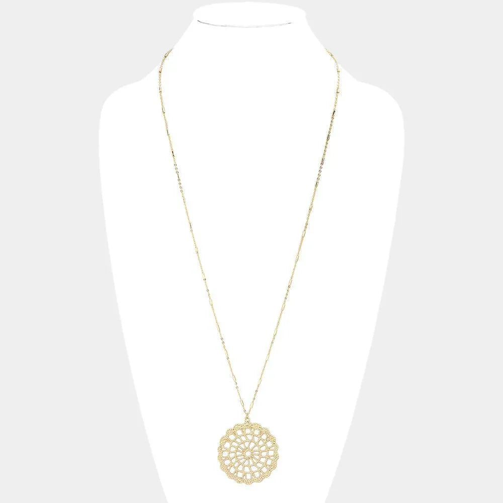 Gold Cut Out Metal Pendant Long Necklace - Jewelry Store by Erik Rayo