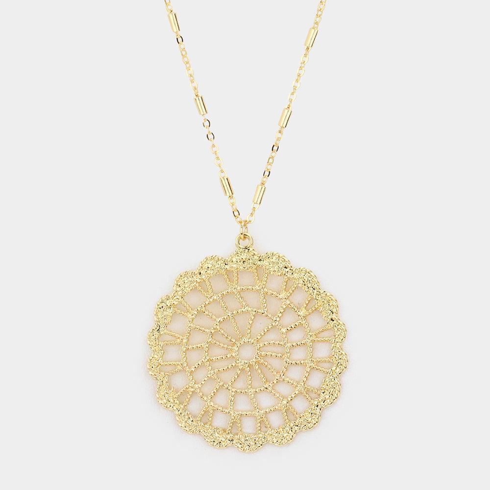 Gold Cut Out Metal Pendant Long Necklace - Jewelry Store by Erik Rayo