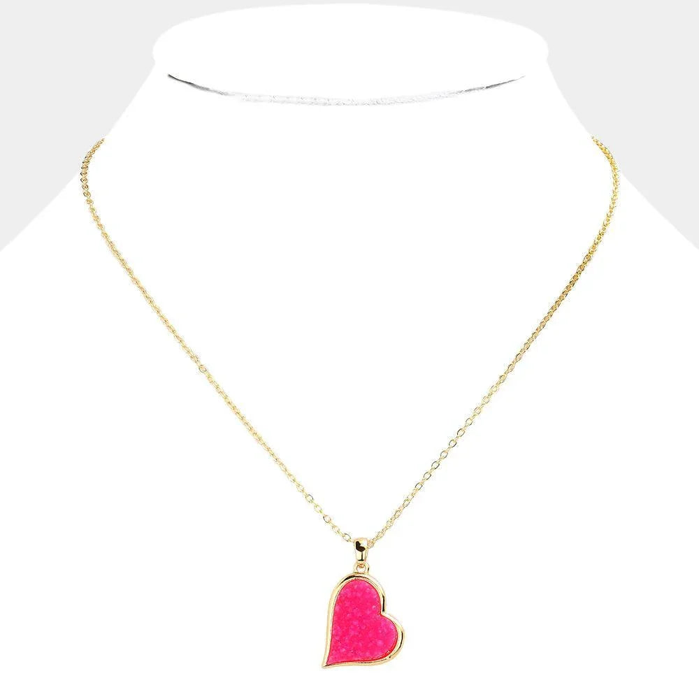Pink Druzy Heart Pendant Necklace - Jewelry Store by Erik Rayo
