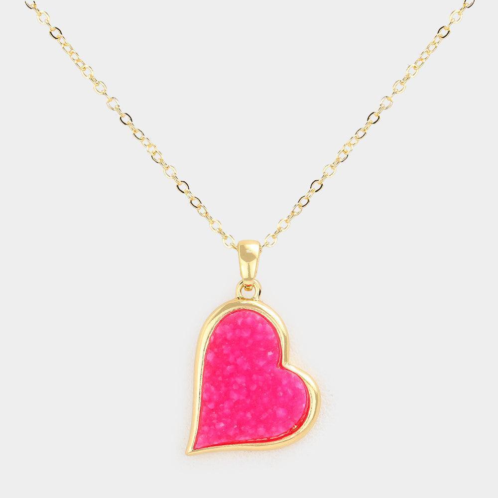 Pink Druzy Heart Pendant Necklace - Jewelry Store by Erik Rayo