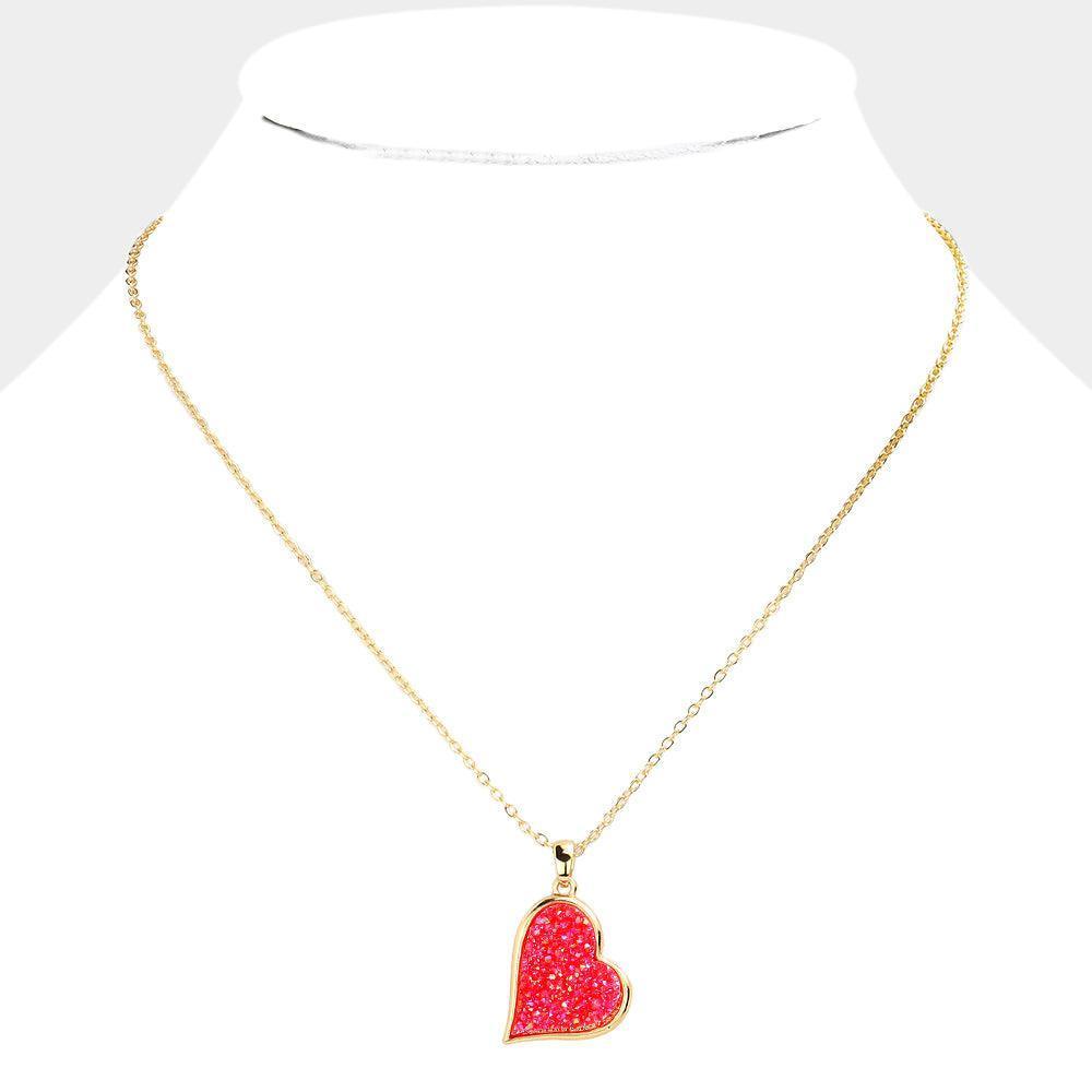 Red Druzy Heart Pendant Necklace - Jewelry Store by Erik Rayo