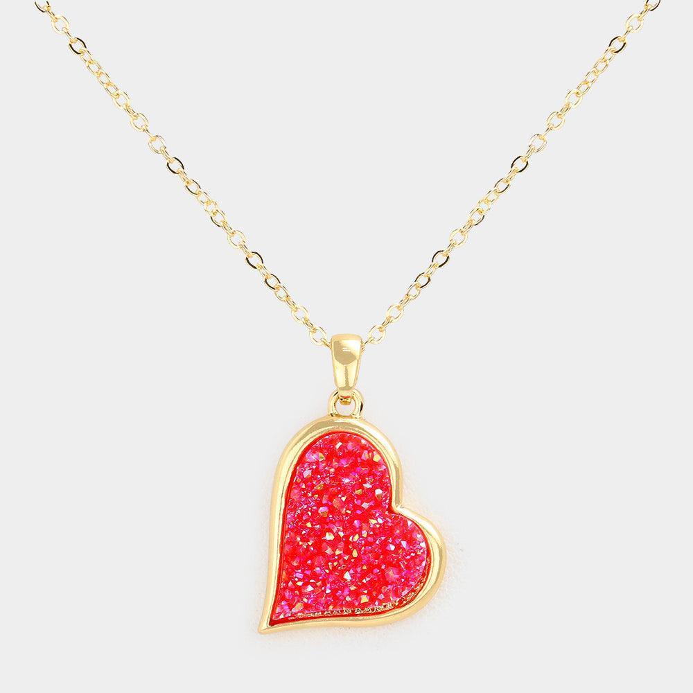 Red Druzy Heart Pendant Necklace - Jewelry Store by Erik Rayo