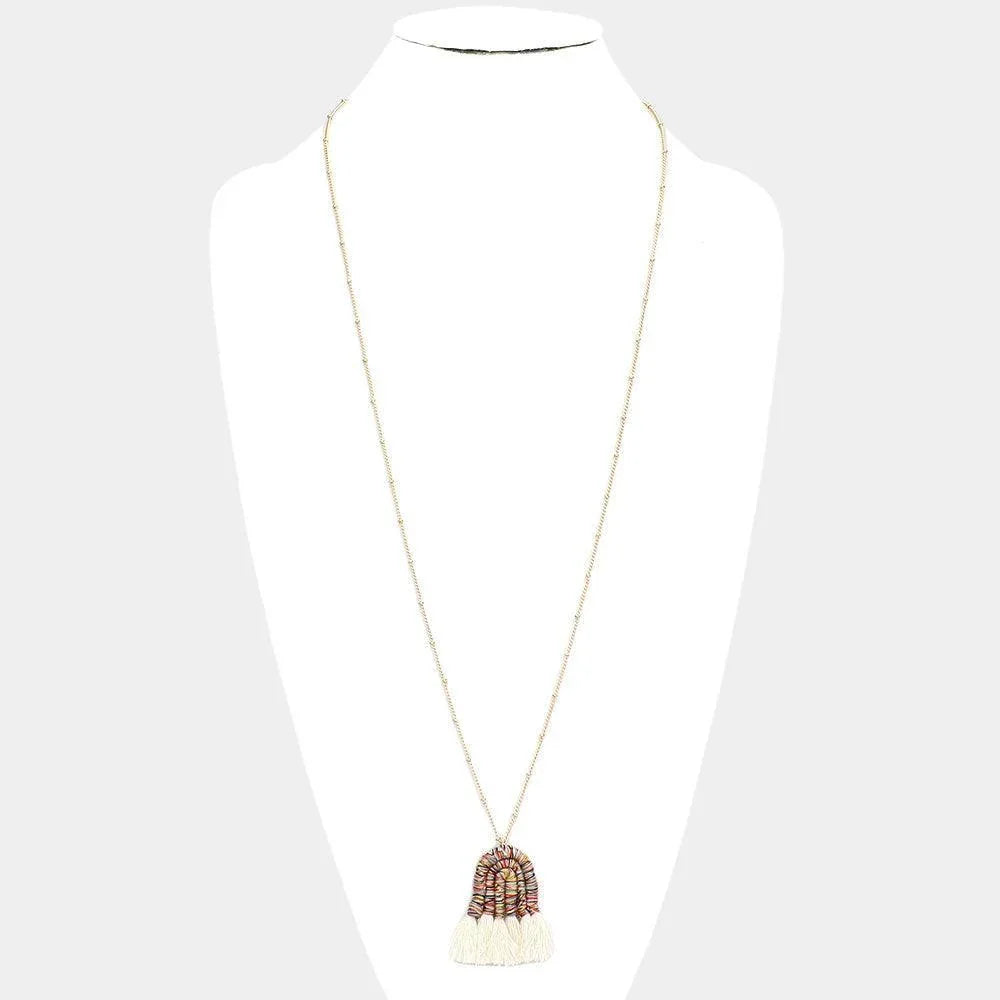 Thread Wrapped Pointed Tassel Pendant Long Necklace - Jewelry Store by Erik Rayo