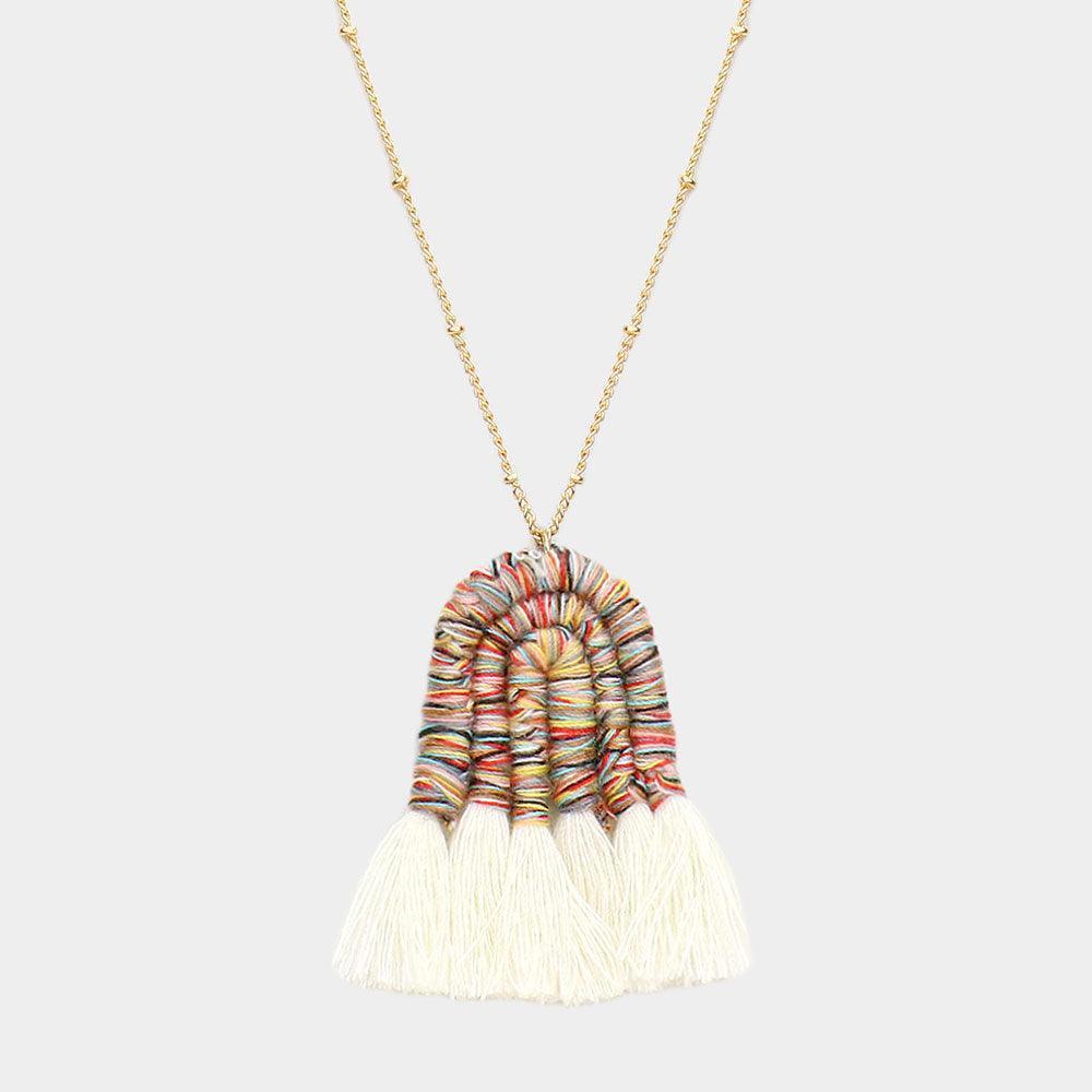 Thread Wrapped Pointed Tassel Pendant Long Necklace - Jewelry Store by Erik Rayo