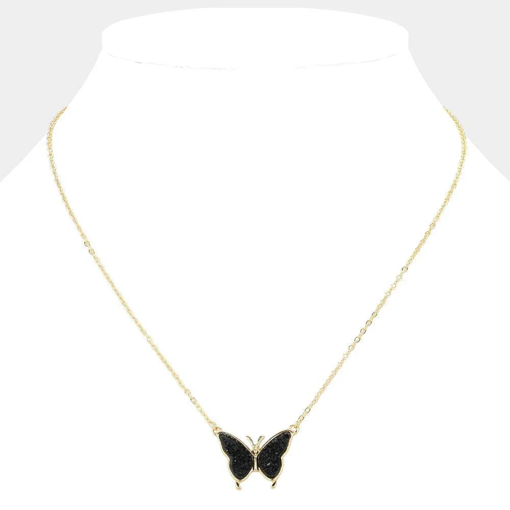 Black Butterfly Druzy Pendant Necklace - Jewelry Store by Erik Rayo