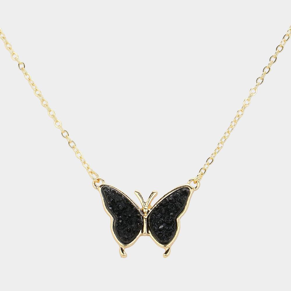 Black Butterfly Druzy Pendant Necklace - Jewelry Store by Erik Rayo