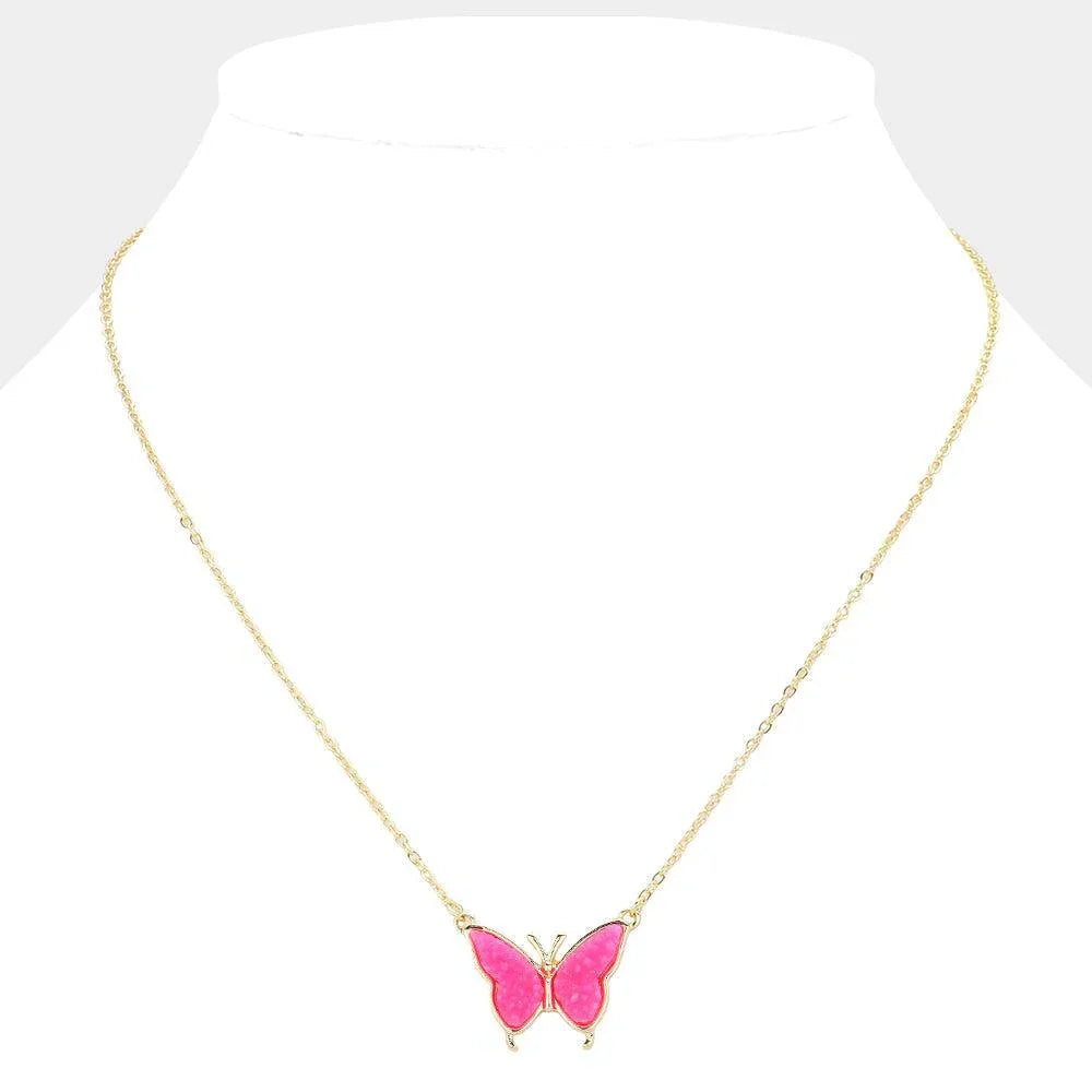 Pink Butterfly Druzy Pendant Necklace - Jewelry Store by Erik Rayo