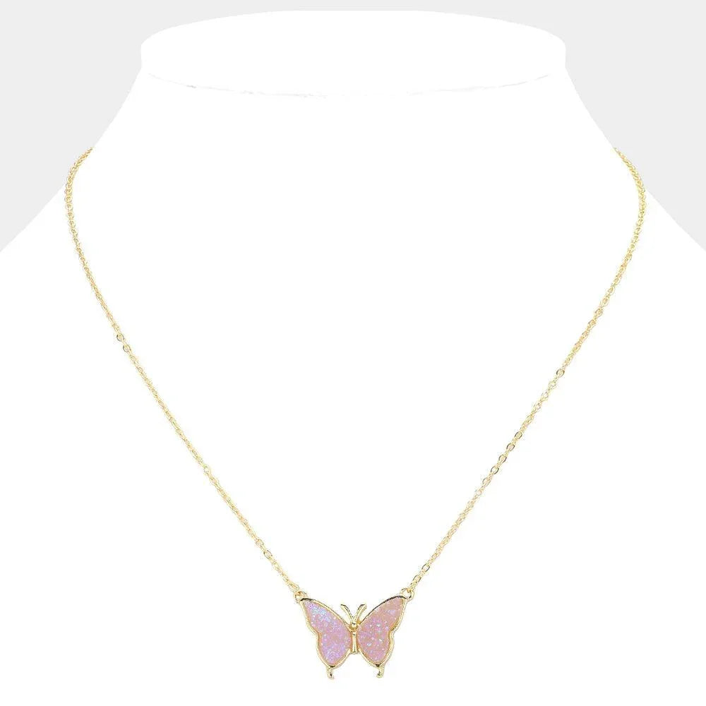 Lavender Butterfly Druzy Pendant Necklace - Jewelry Store by Erik Rayo