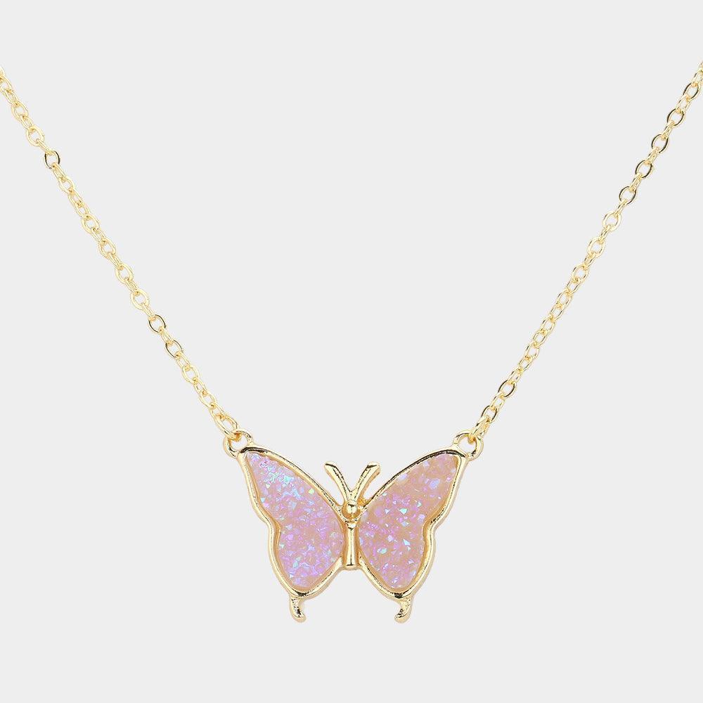 Lavender Butterfly Druzy Pendant Necklace - Jewelry Store by Erik Rayo