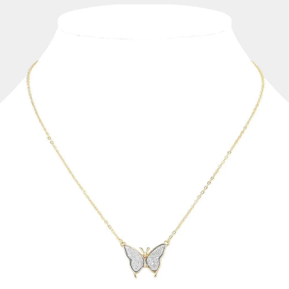 Silver Butterfly Druzy Pendant Necklace - Jewelry Store by Erik Rayo