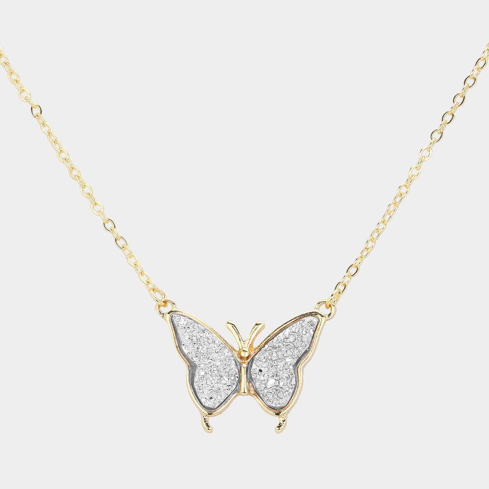 Silver Butterfly Druzy Pendant Necklace - Jewelry Store by Erik Rayo